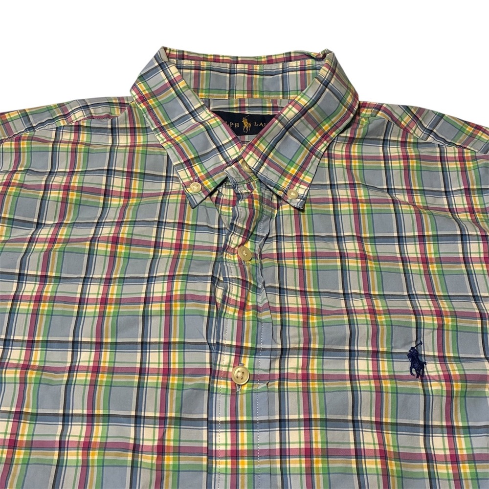 Ralph Lauren Mens Multicolor Plaid Short Sleeve Button Down Shirt Large
